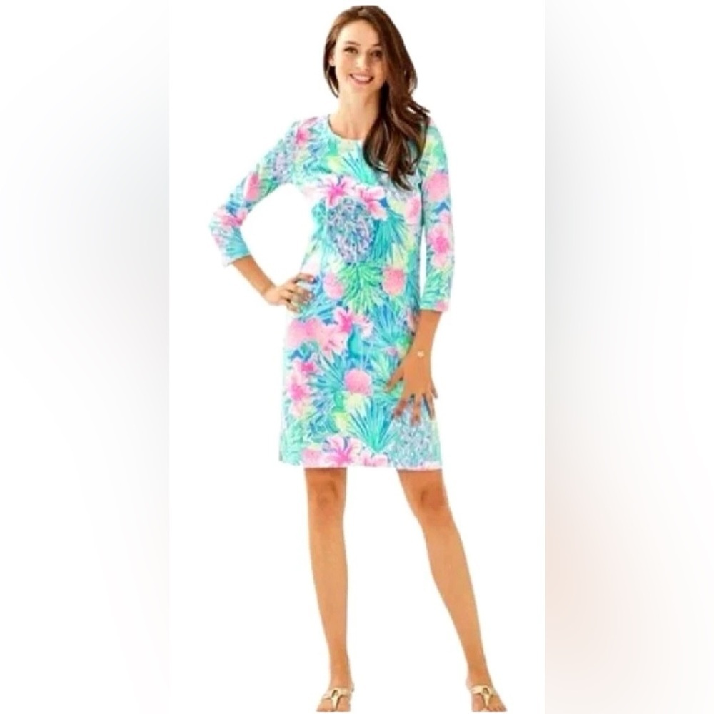 Lilly Pulitzer Charley Dress Swizzle In Xsmall Multi 3/4 Sleeve  Resortwear